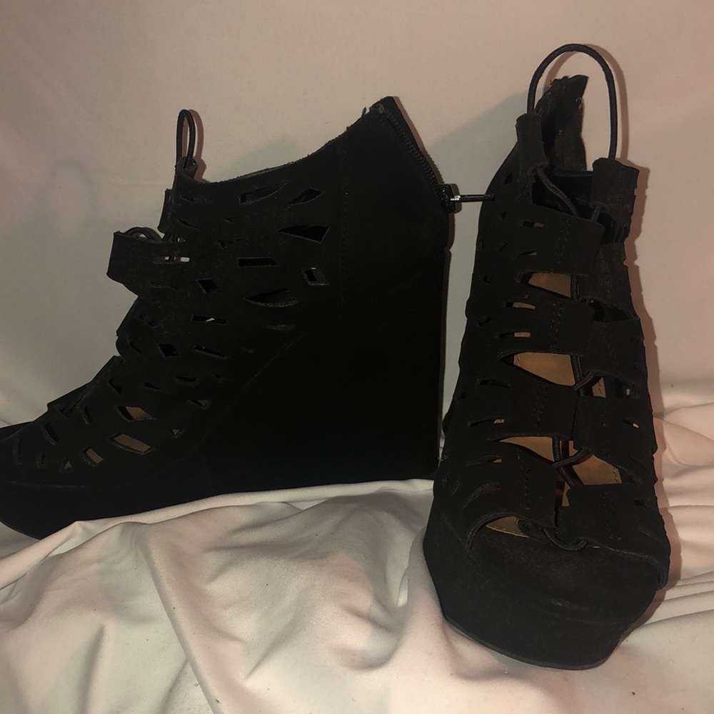 Black suede wedges